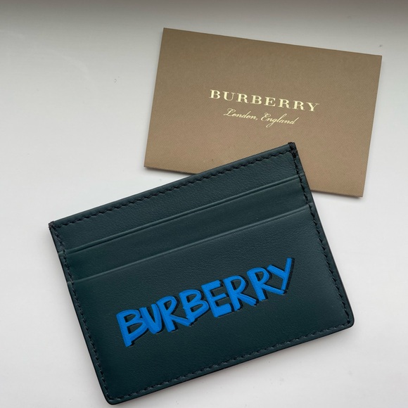 Navy Blue Graffiti Print Burberry Cardholder - Picture 1 of 3